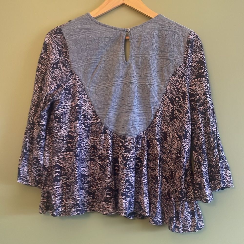 Anthropologie Akemi + Kin Marcella Boho Top Blue Peasant Blouse Shirt Sz M - Picture 9 of 10